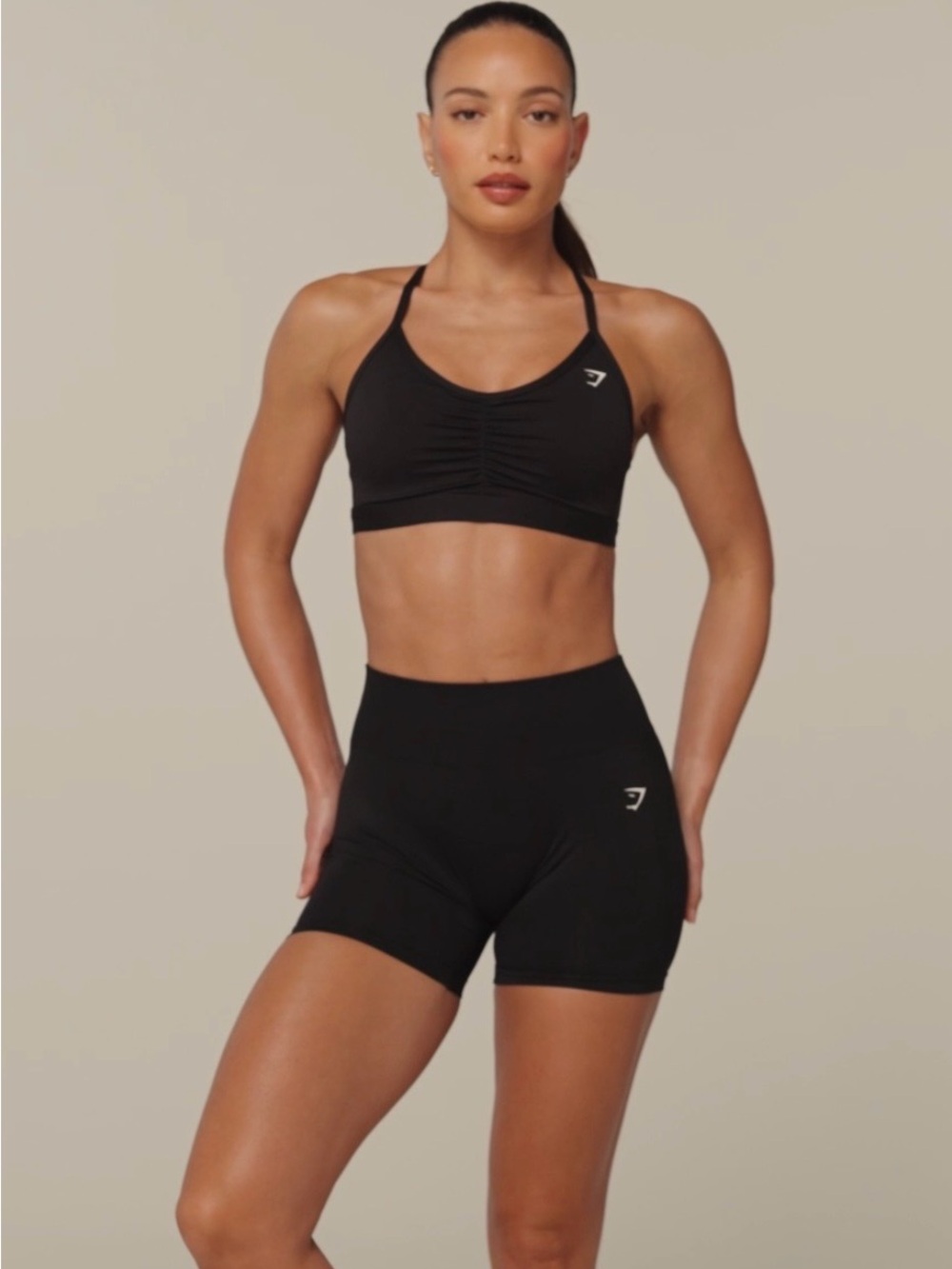 Gymshark Black Ruched Cross Back Sports Bra Size Medium Gym Workout